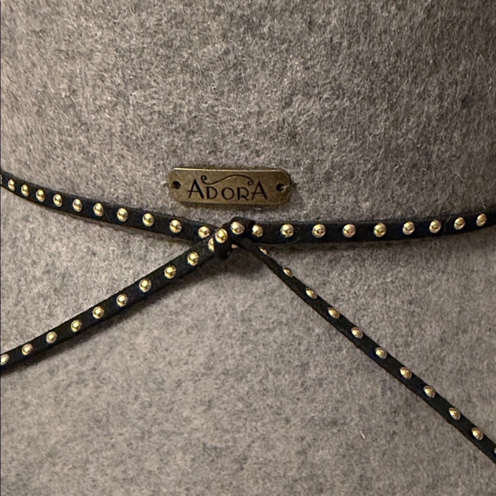 ADORA Elegant Gray Hat with Black Studded Trim